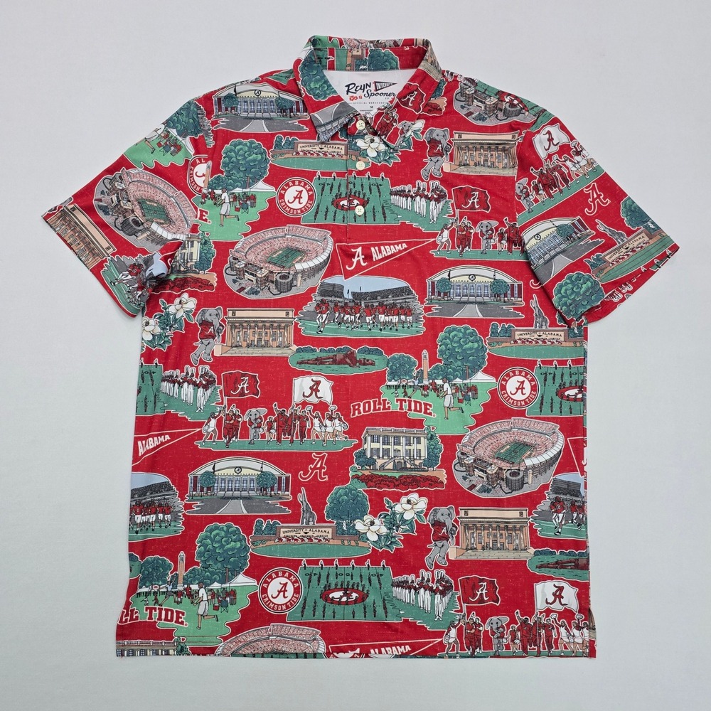 Reyn Spooner Alabama Crimson Tide Mens Medium Red Scenic Roll Tide Polo Shirt
